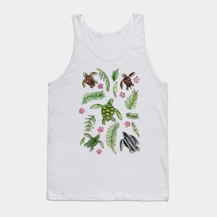 Tropical Watercolor Baby Sea Turtle Pattern Tank Top